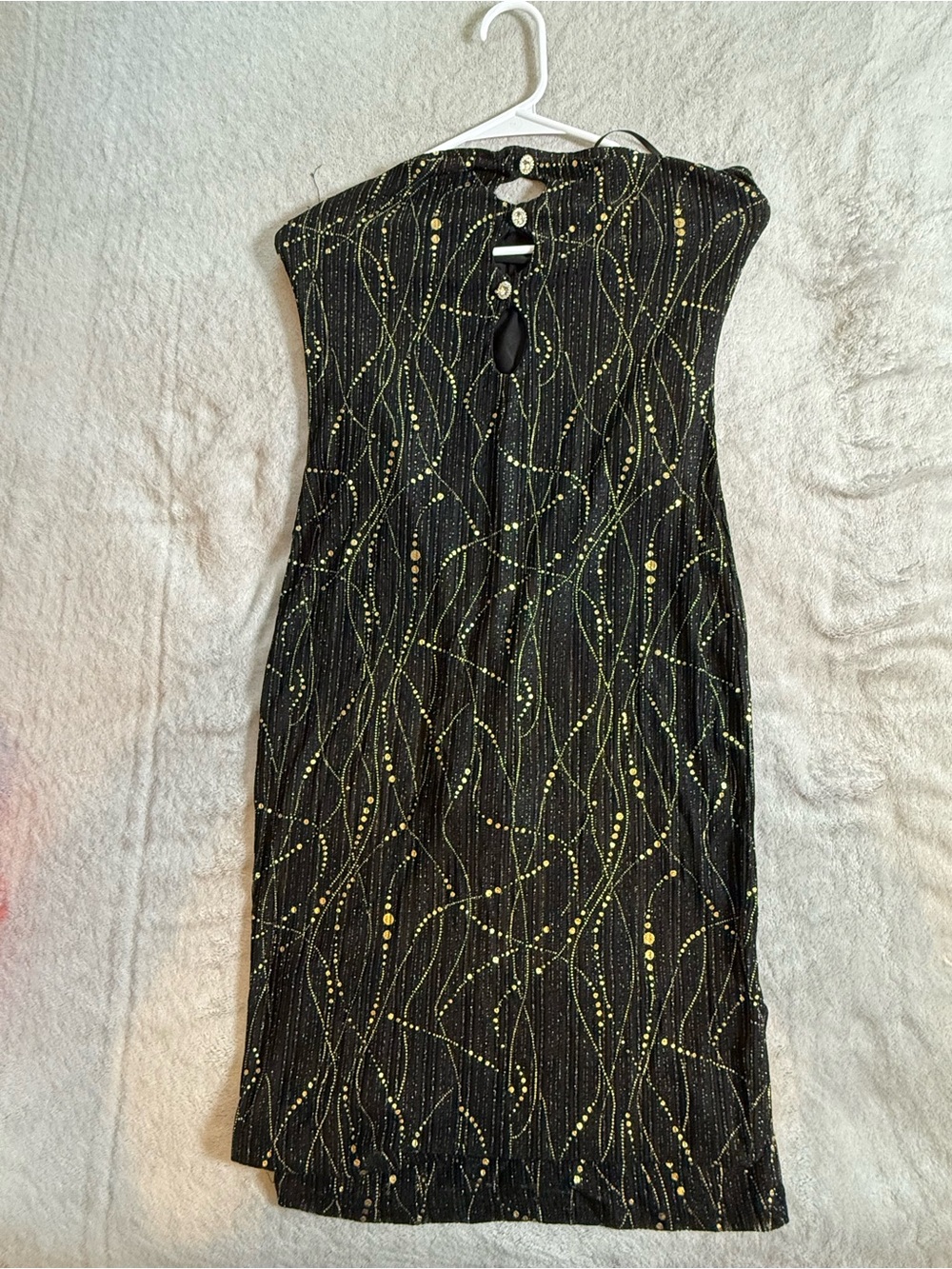SHEIN Black Strapless Dress with Gold & Green Beaded Accents